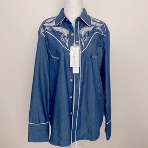 NWT coofandy western chambray button down